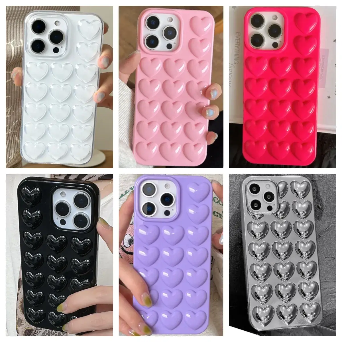 Korean Candy-Colored 3D Heart Silicone iPhone Case