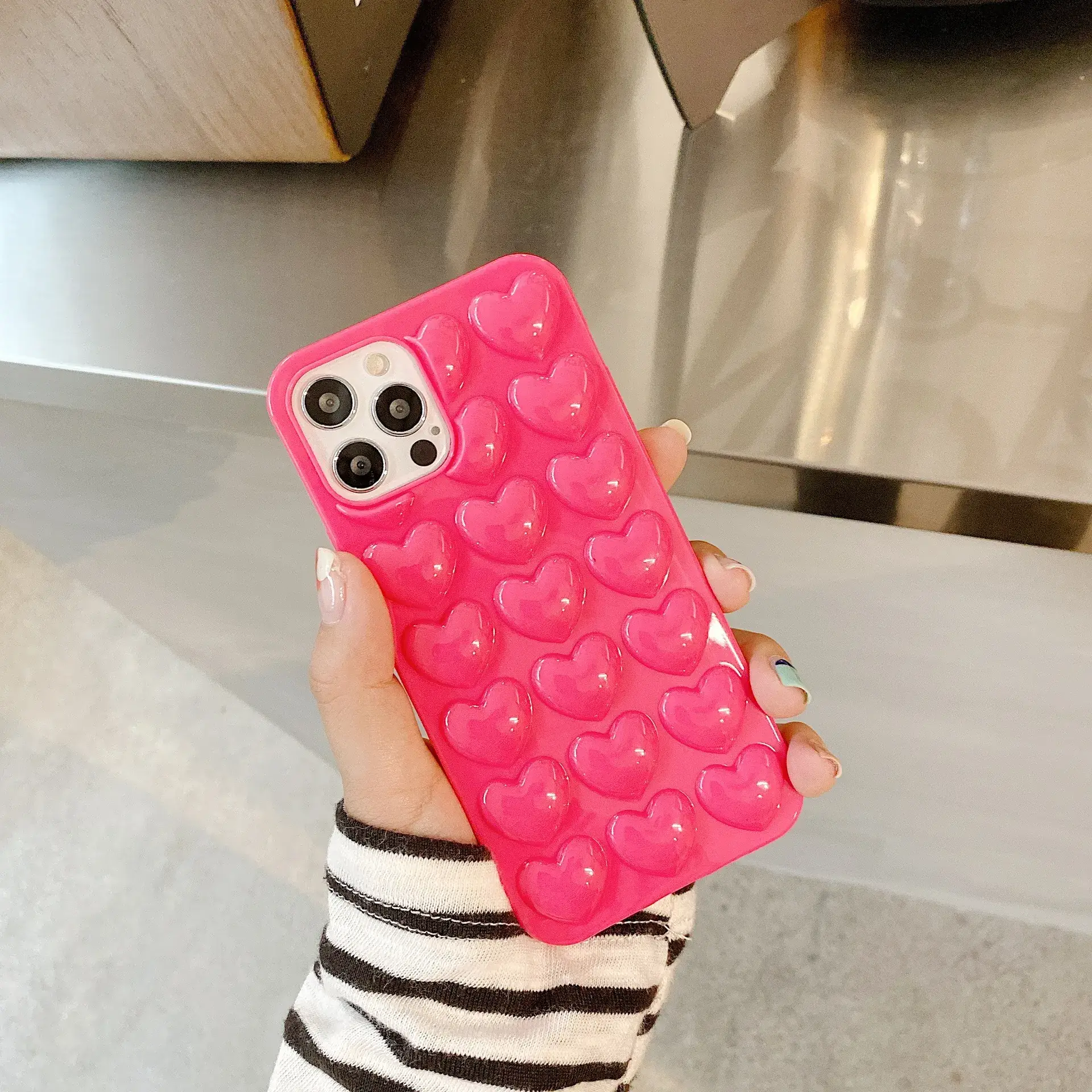 Korean Candy-Colored 3D Heart Silicone iPhone Case