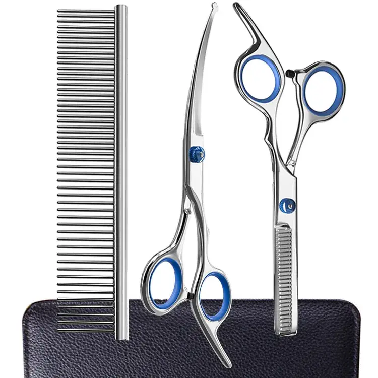 Pet Scissors 7 Inch Straight Curved Hair Trimming Set - Image 16