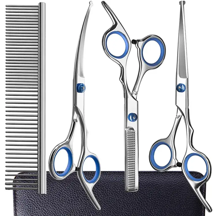 Pet Scissors 7 Inch Straight Curved Hair Trimming Set - Image 17