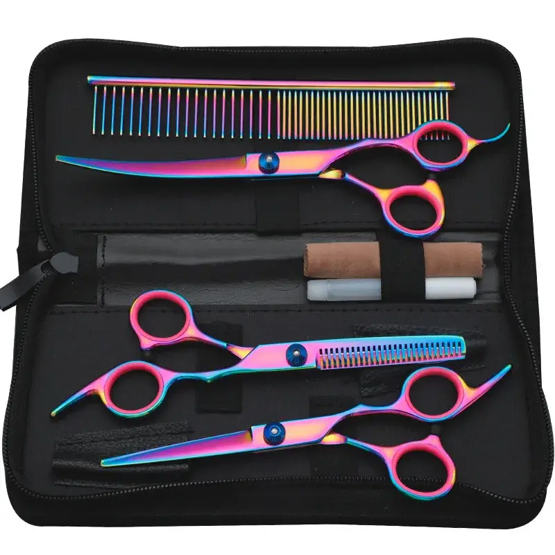 Pet Scissors 7 Inch Straight Curved Hair Trimming Set - Image 27