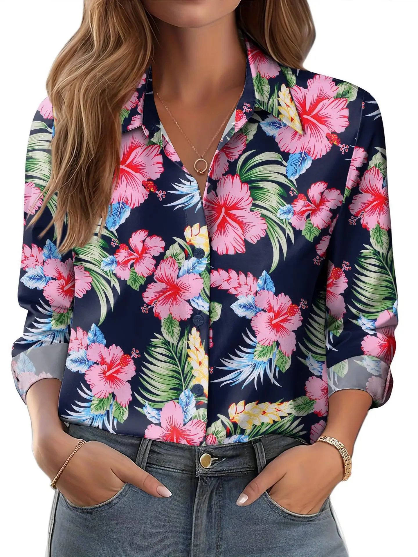 2025 Women's 3D Printed Floral Shirt White Summer Casual - Image 23