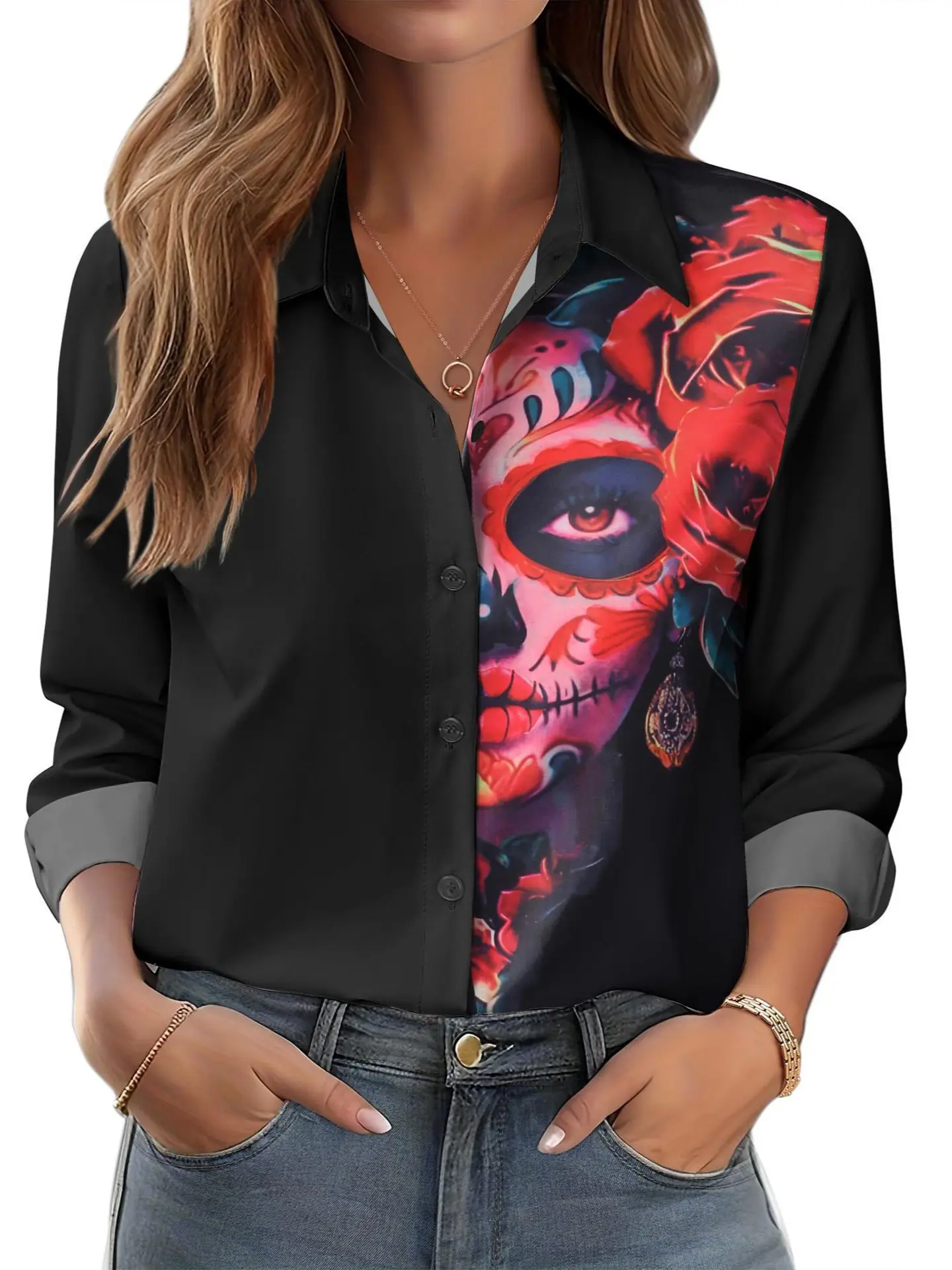 2025 Women's 3D Printed Floral Shirt White Summer Casual - Image 24