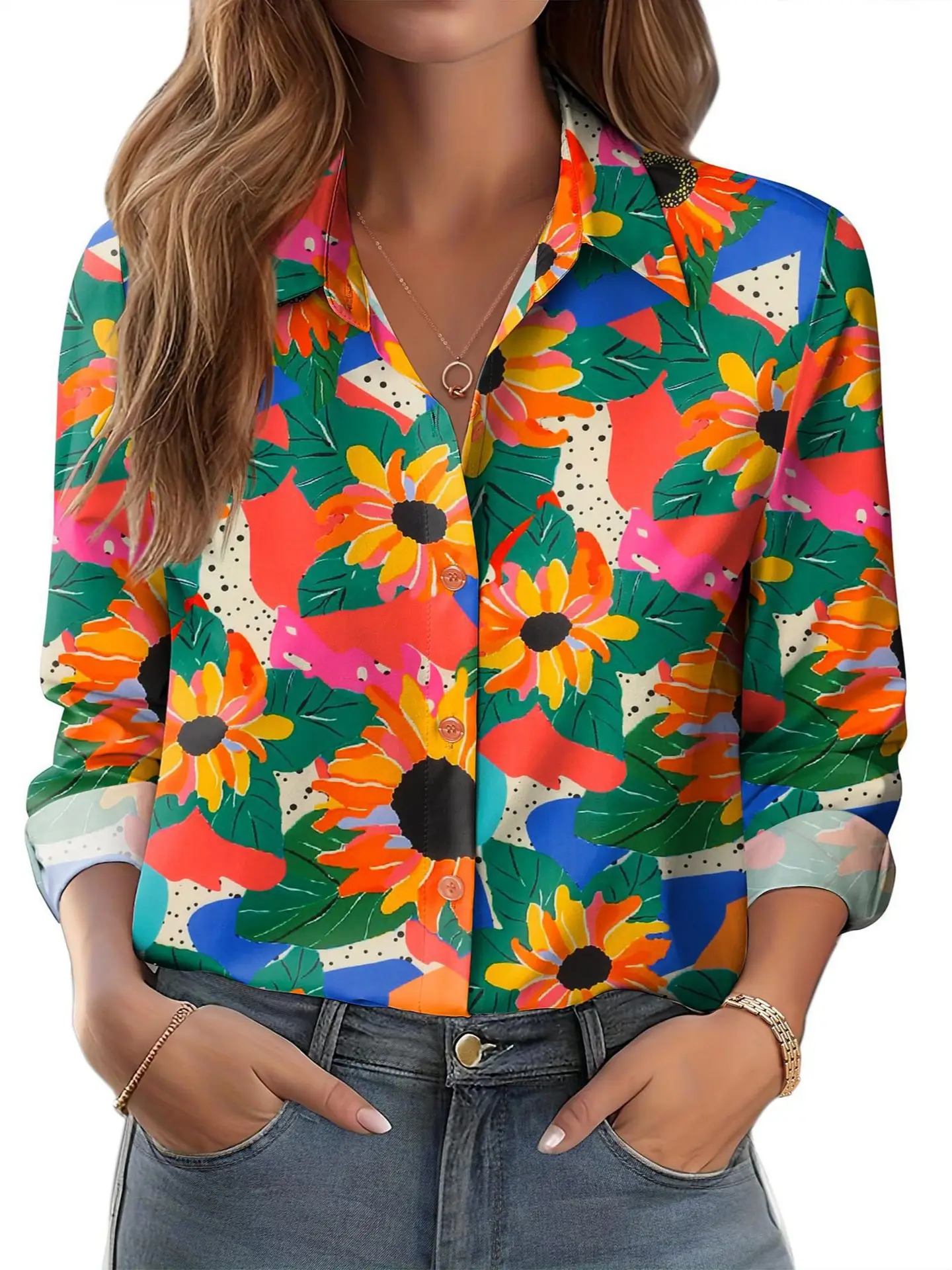 2025 Women's 3D Printed Floral Shirt White Summer Casual - Image 25