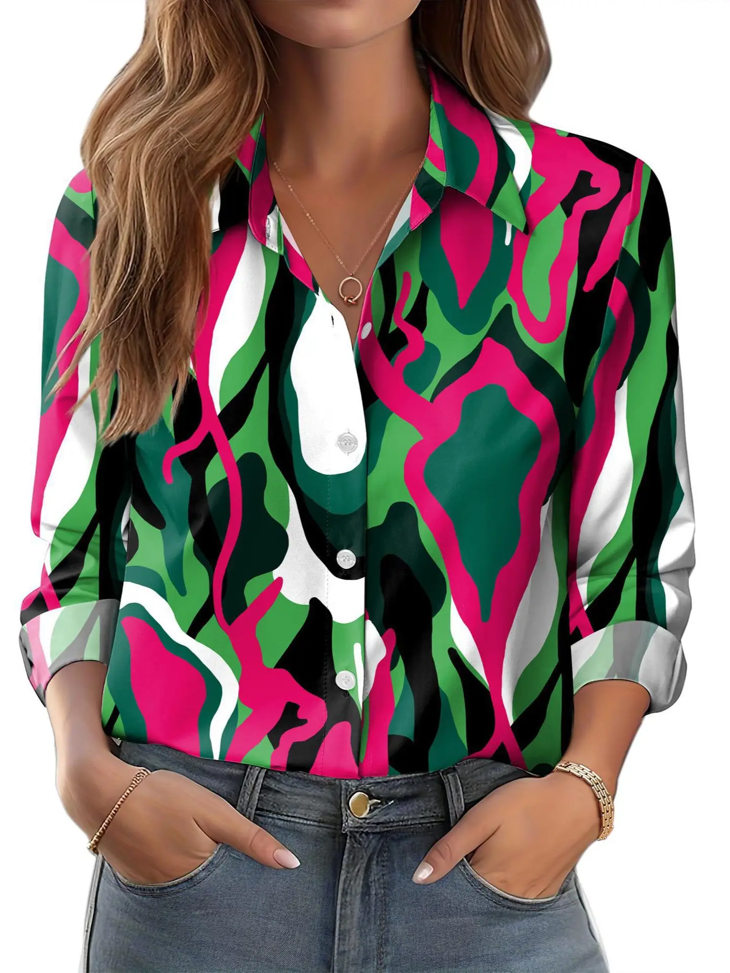 2025 Women's 3D Printed Floral Shirt White Summer Casual - Image 26