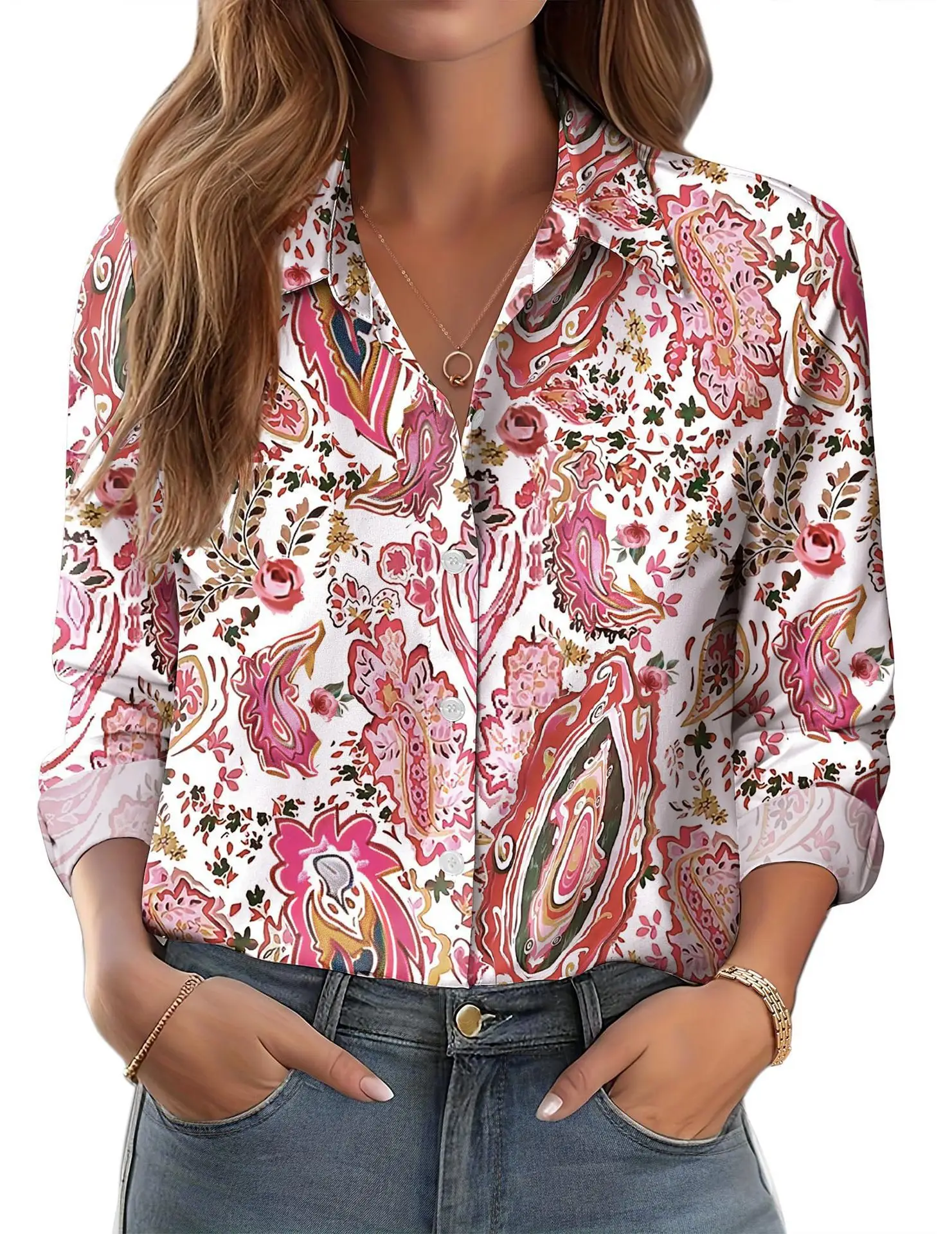 2025 Women's 3D Printed Floral Shirt White Summer Casual - Image 12