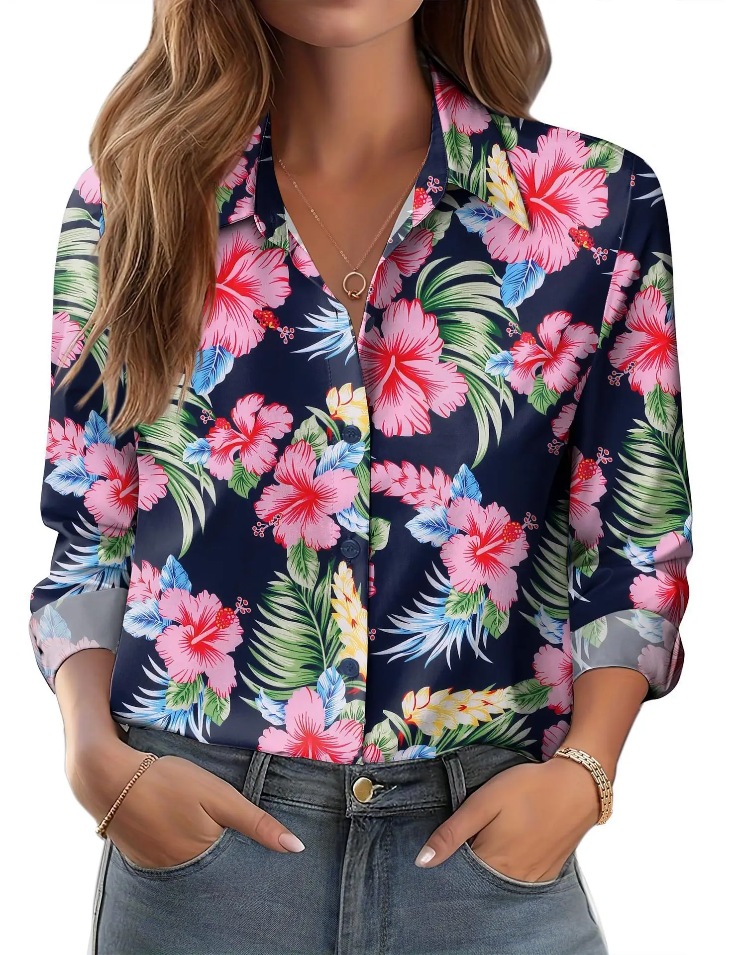 2025 Women's 3D Printed Floral Shirt White Summer Casual - Image 13