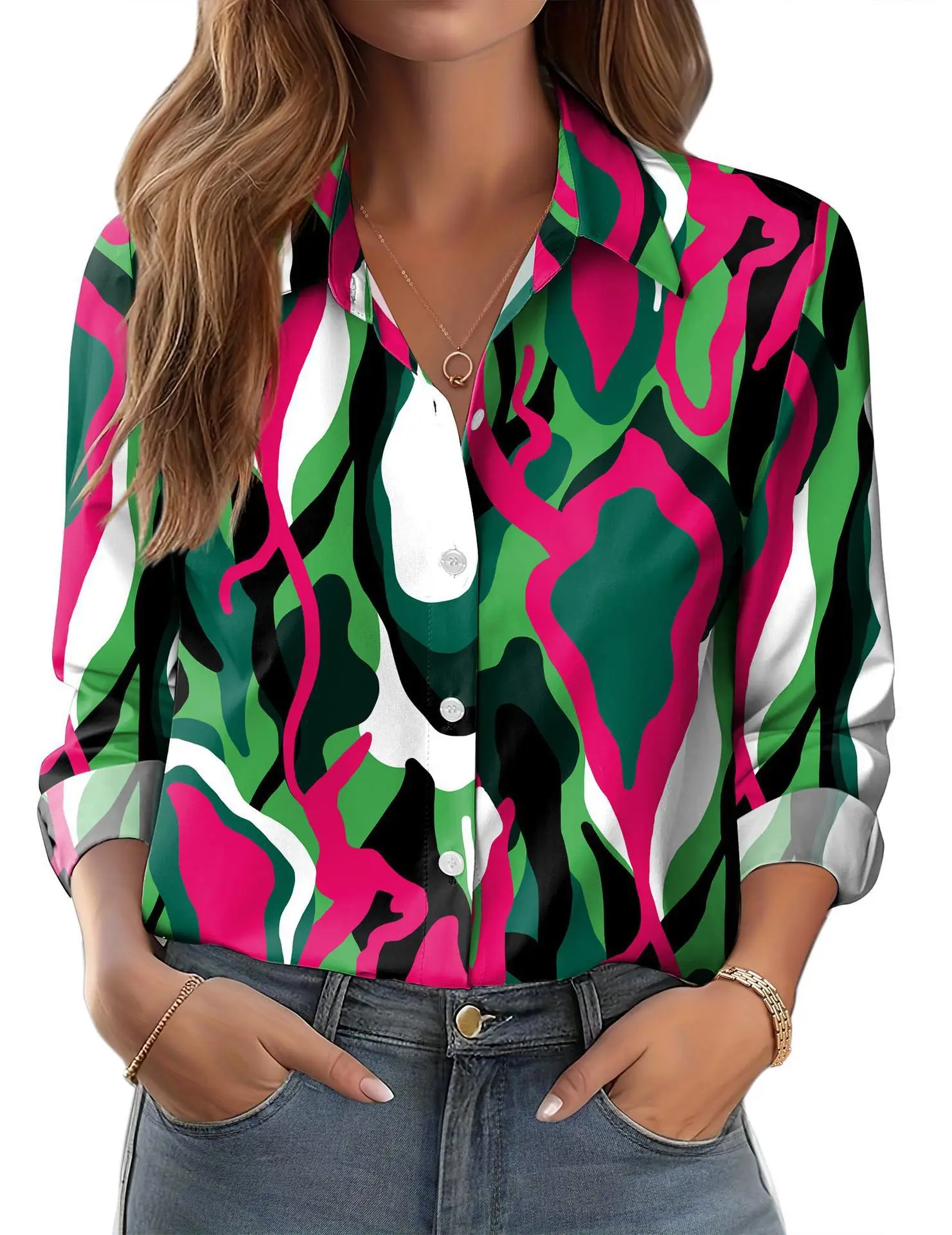 2025 Women's 3D Printed Floral Shirt White Summer Casual - Image 14