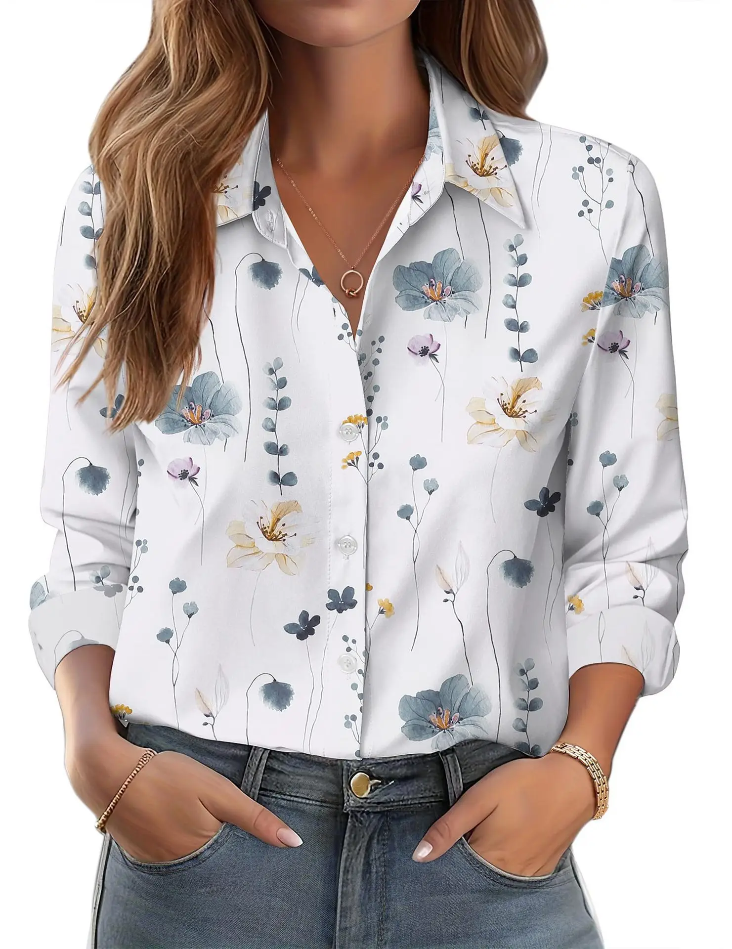 2025 Women's 3D Printed Floral Shirt White Summer Casual - Image 19