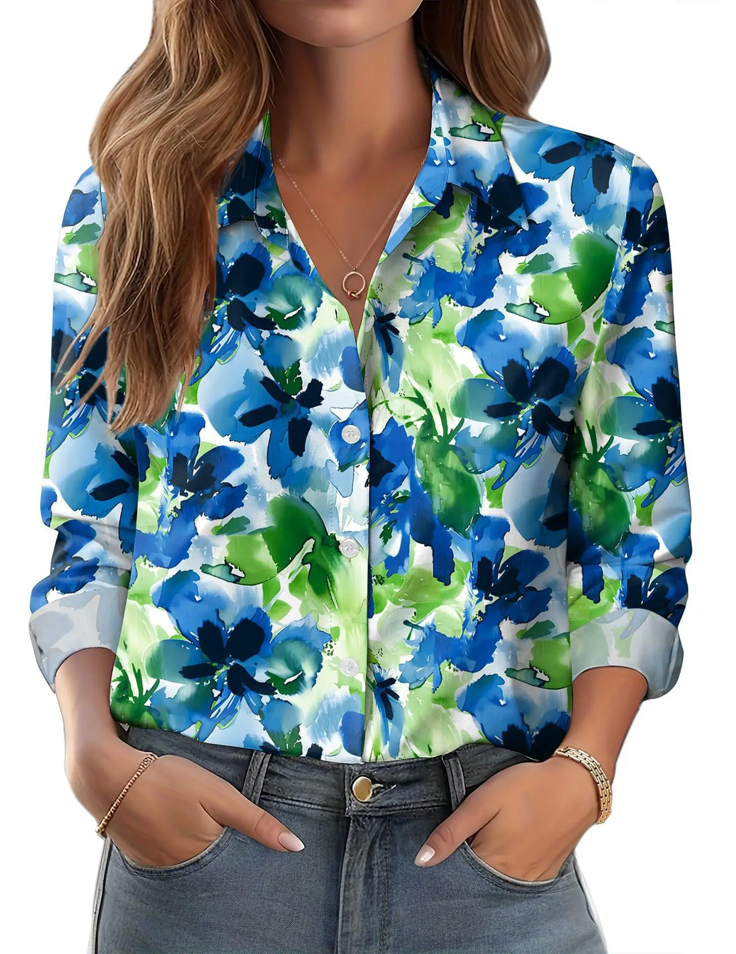 2025 Women's 3D Printed Floral Shirt White Summer Casual - Image 2