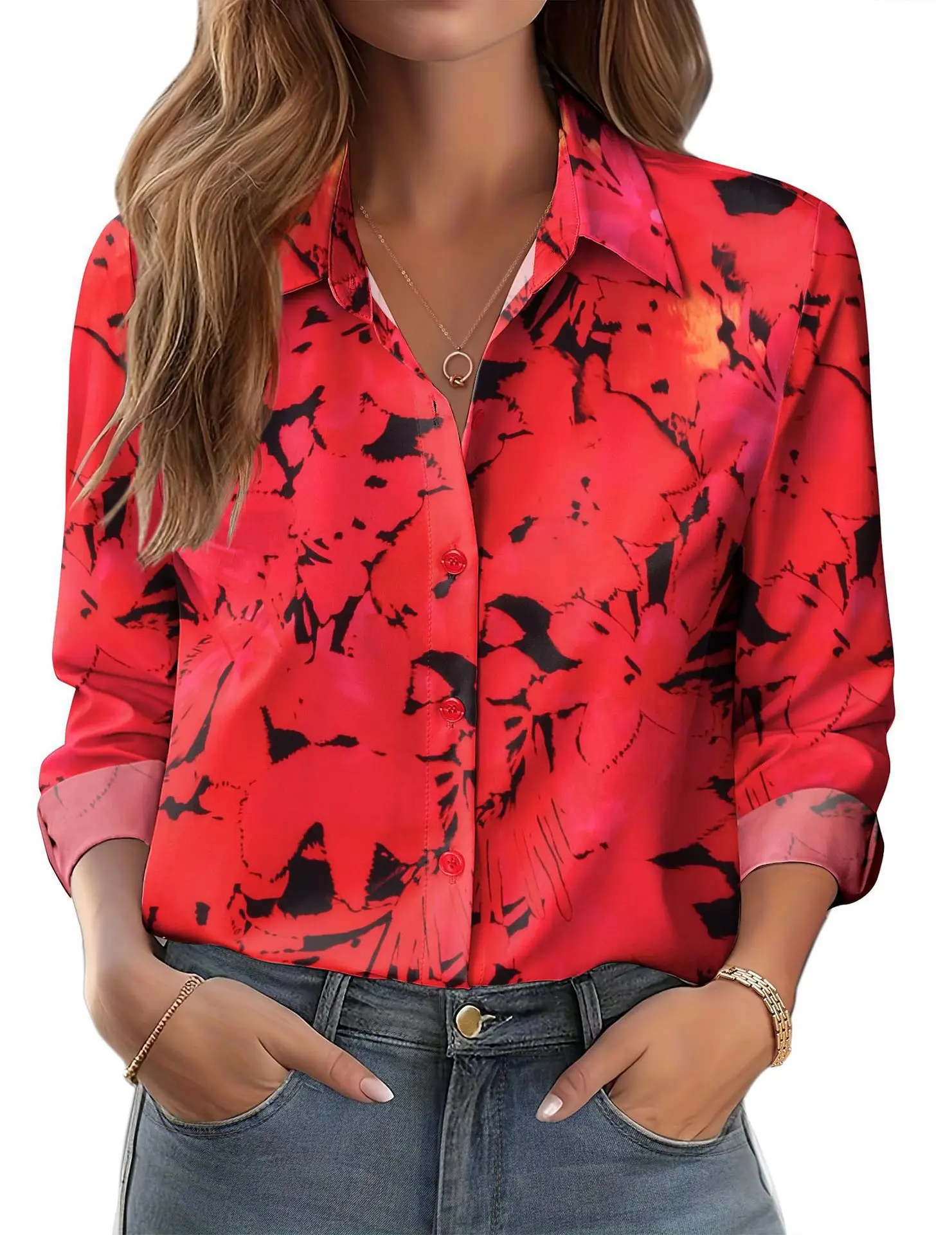 2025 Women's 3D Printed Floral Shirt White Summer Casual - Image 20