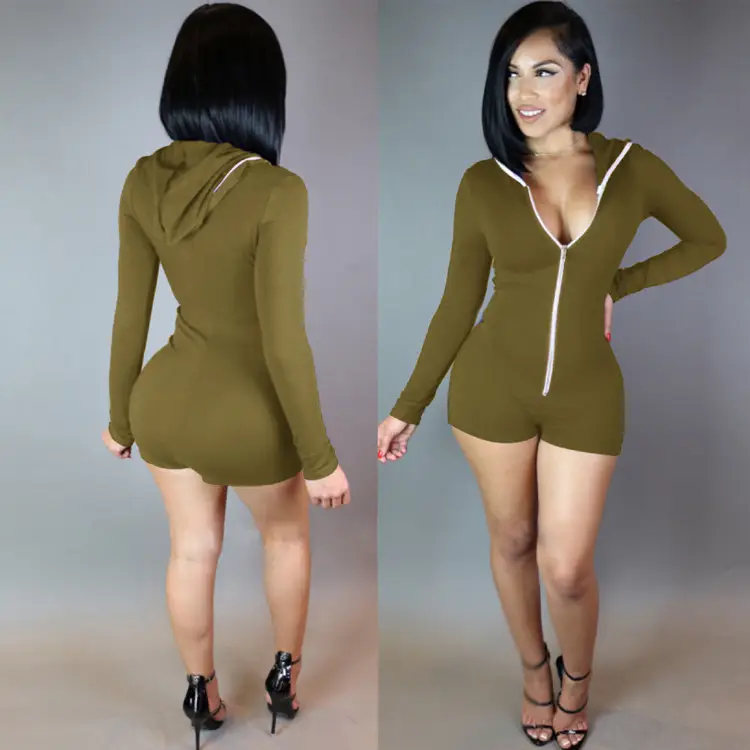 2024 Summer Hooded Stretch Casual Jumpsuit Sexy Bodysuit Blue - Image 15