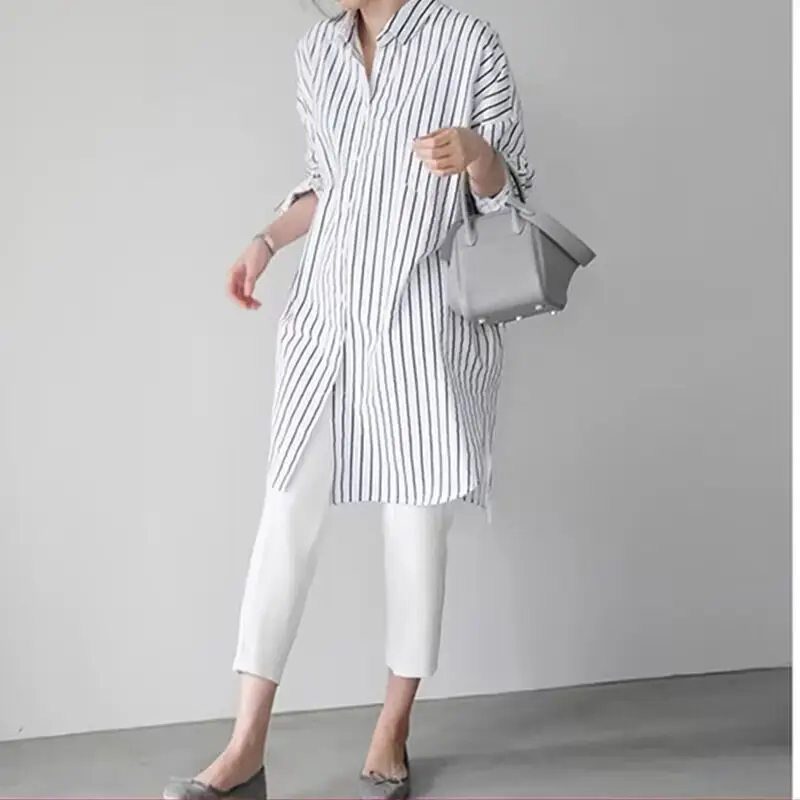 2025 White Long Sleeve Lazy Loose Shirt Women - Image 6