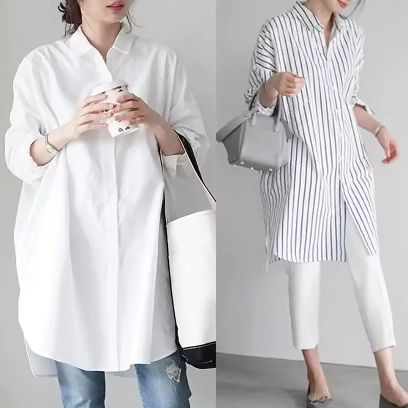 2025 White Long Sleeve Lazy Loose Shirt Women - Image 7
