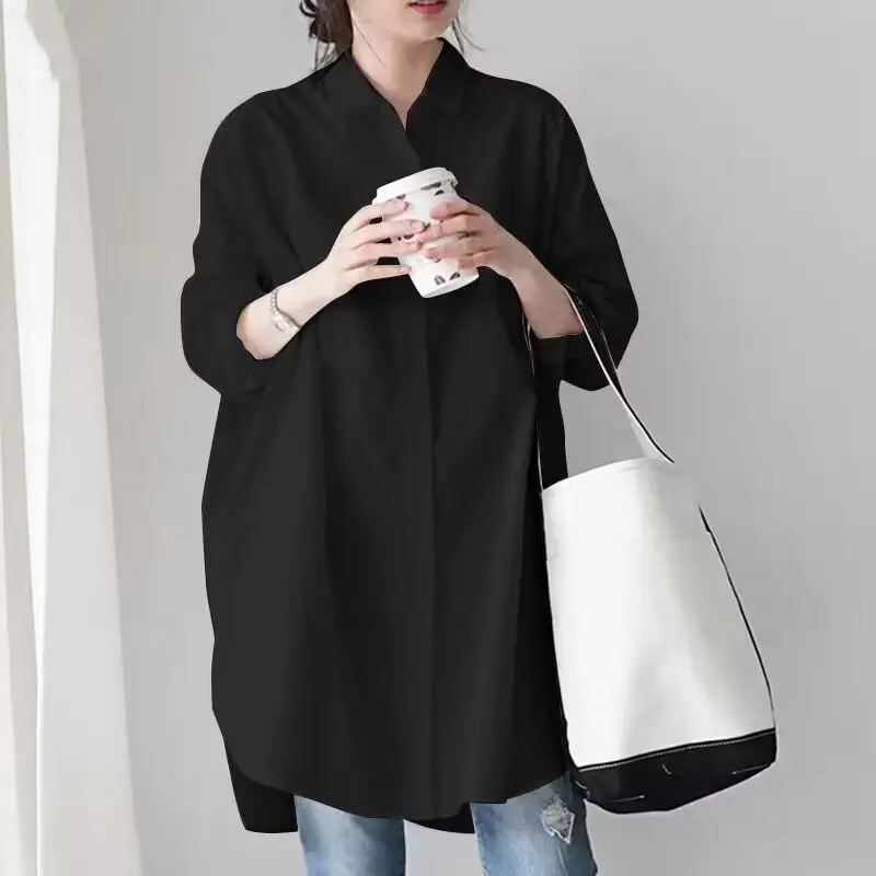 2025 White Long Sleeve Lazy Loose Shirt Women - Image 8