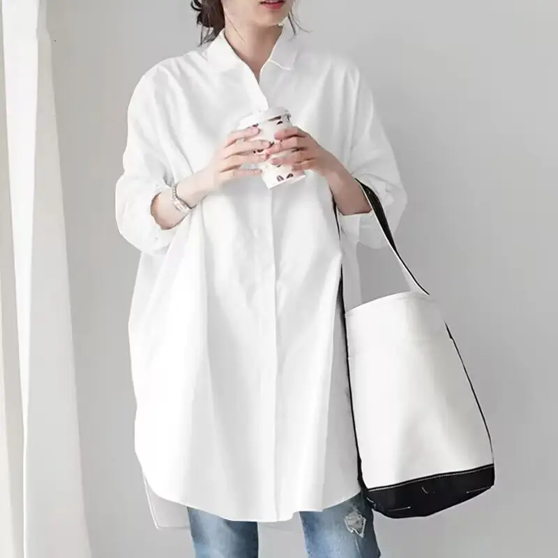 2025 White Long Sleeve Lazy Loose Shirt Women - Image 2