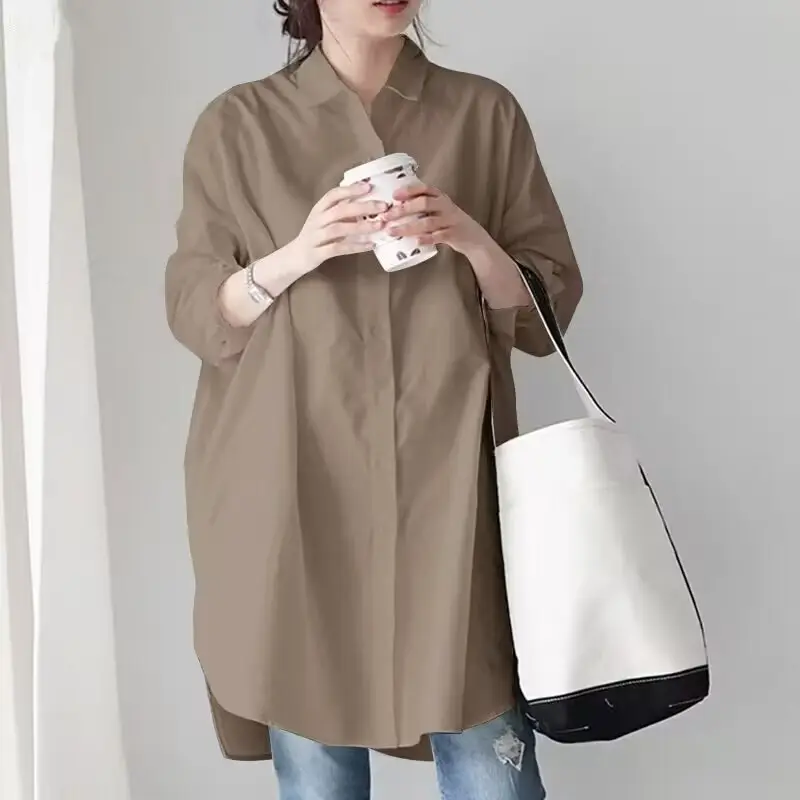 2025 White Long Sleeve Lazy Loose Shirt Women - Image 3