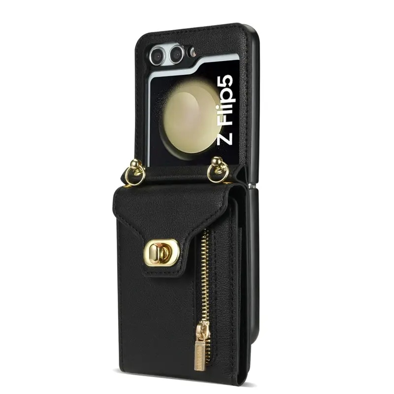 Black Foldable Zflip Cover with Multi-Card & Lanyard - Image 8