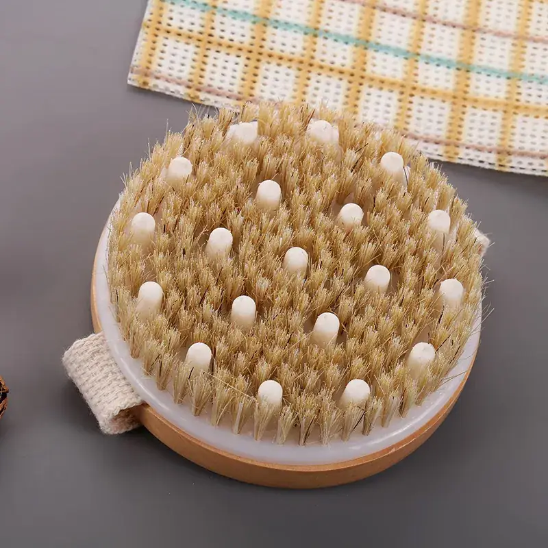 Double-Sided Massage Brush Wooden Handle Luffa Bath Brush - Image 2