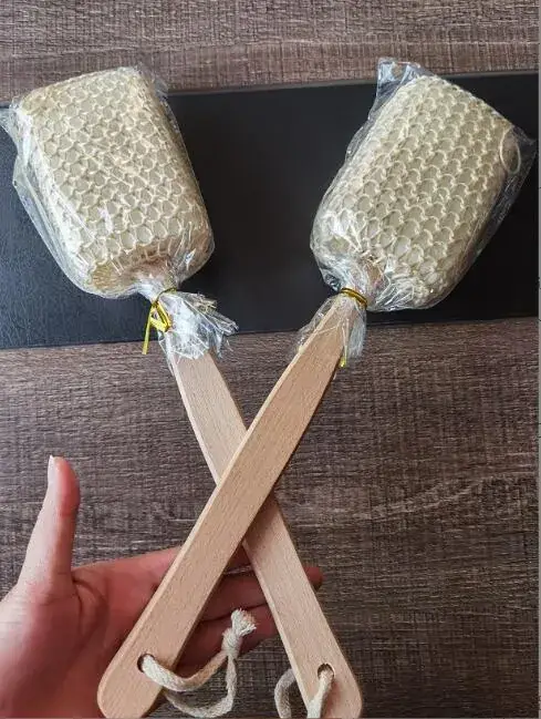 Double-Sided Massage Brush Wooden Handle Luffa Bath Brush - Image 11