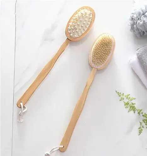 Double-Sided Massage Brush Wooden Handle Luffa Bath Brush - Image 7