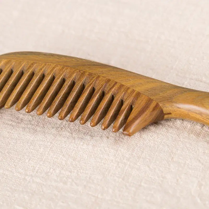Green Wooden Hair Brush Thickened Handle Dense Tooth Massage