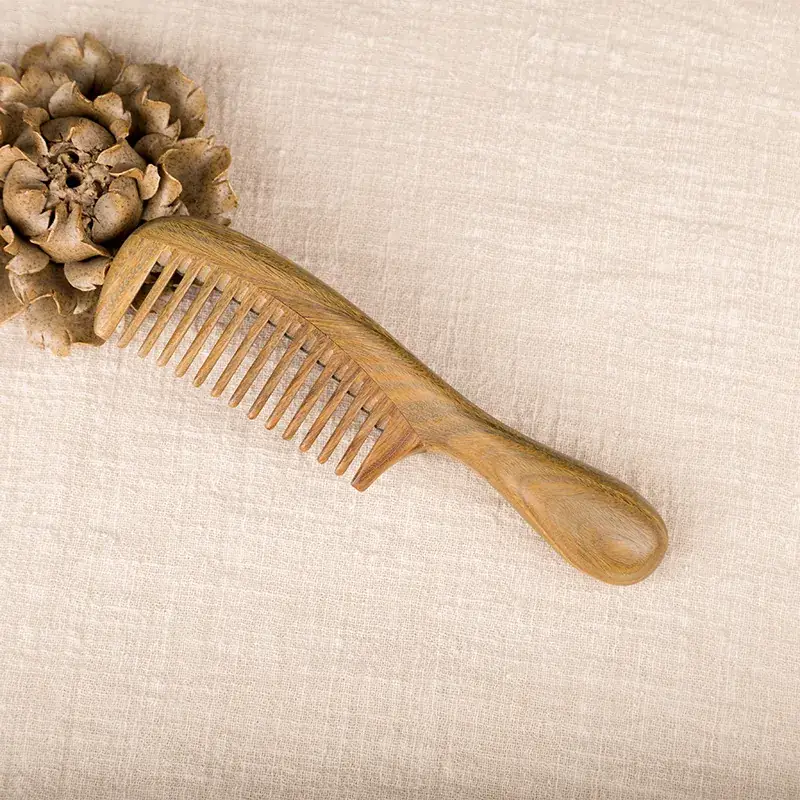 Green Wooden Hair Brush Thickened Handle Dense Tooth Massage