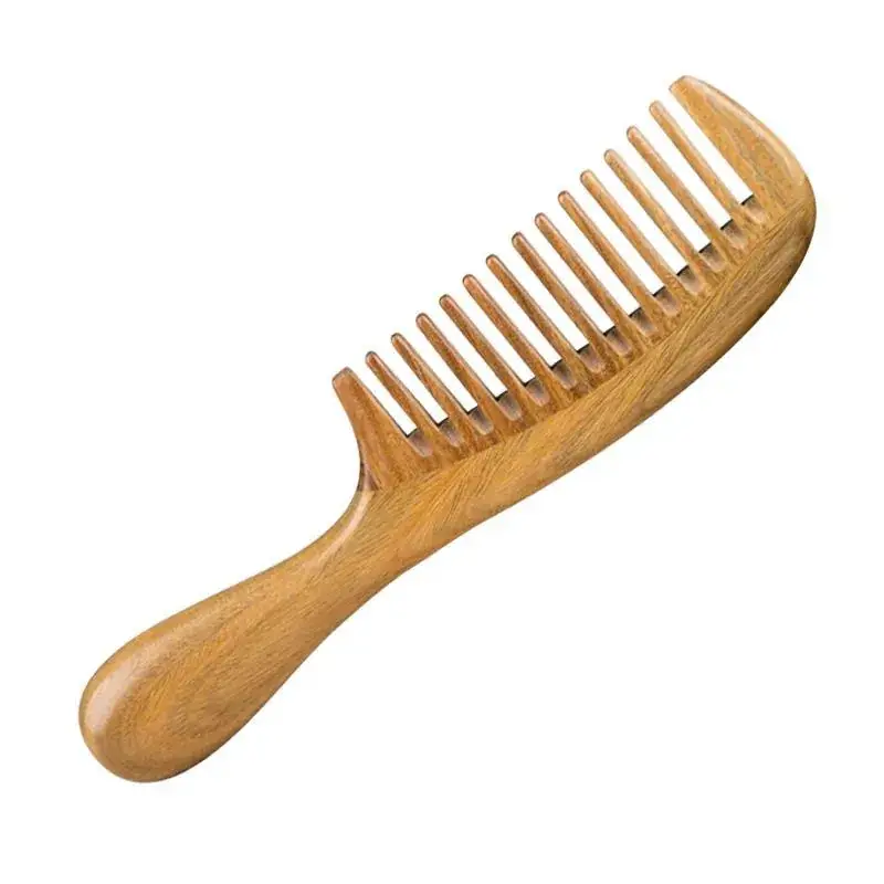 Green Wooden Hair Brush Thickened Handle Dense Tooth Massage