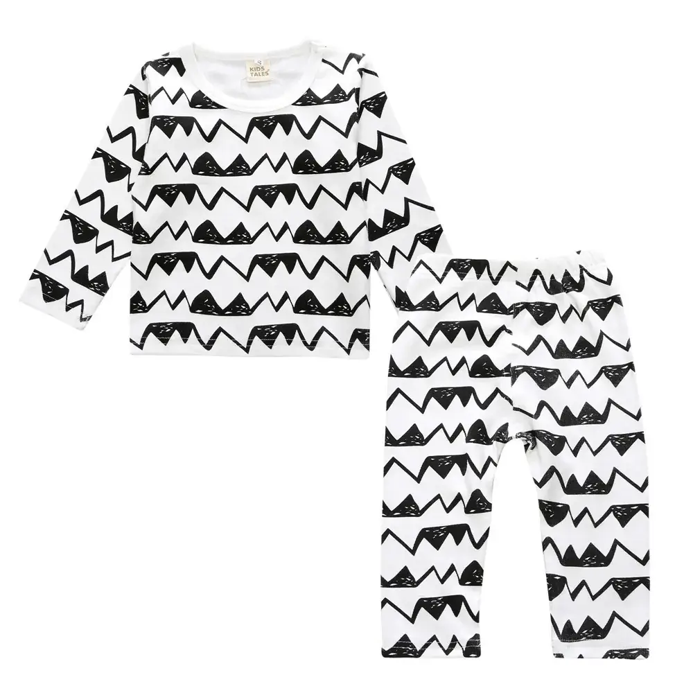 Children Cotton Pajama Set Yellow White Chevron Print - Image 9