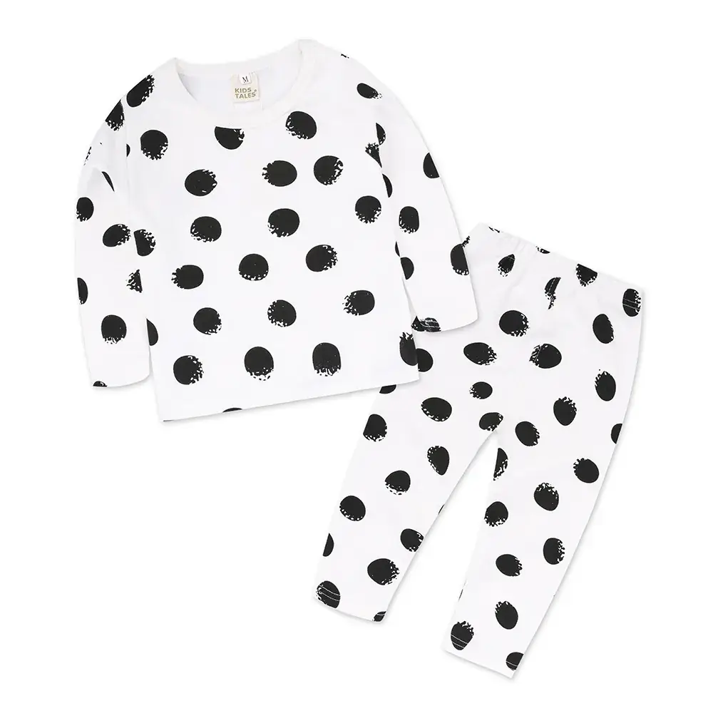Children Cotton Pajama Set Yellow White Chevron Print - Image 2