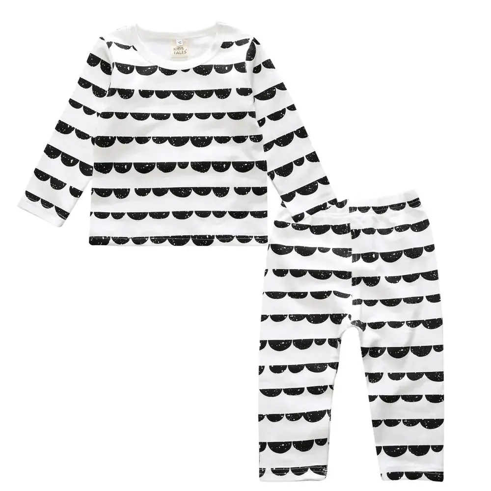 Children Cotton Pajama Set Yellow White Chevron Print - Image 10