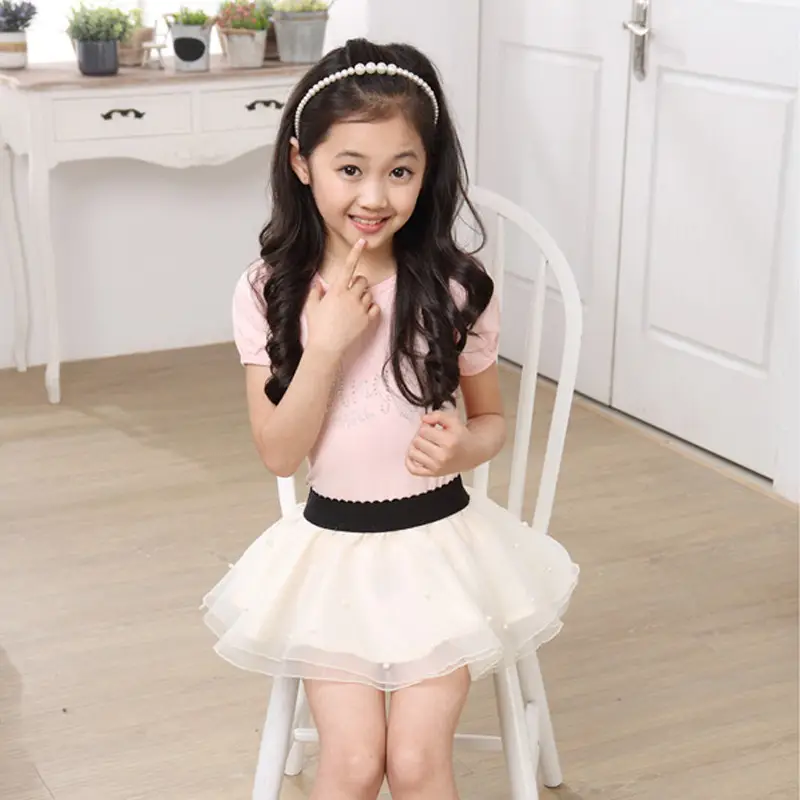 Girls Gauze Skirt Dress Pink White Korean Style