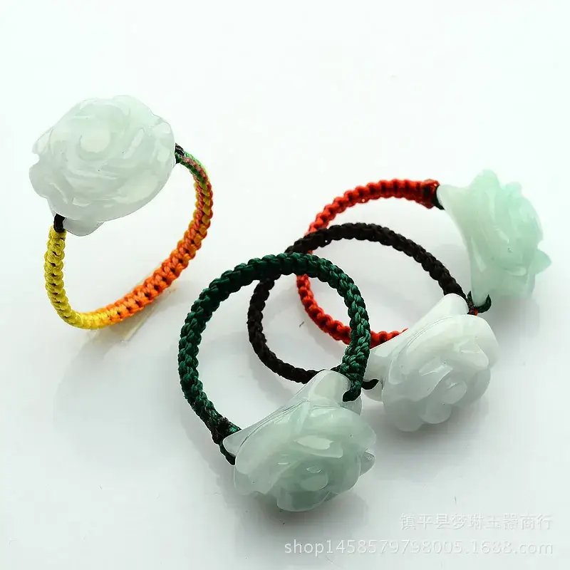 Natural Burmese Ice Waxy Seed Jade Rose Braided Jade Handmade