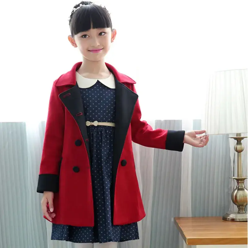 Girls Red Suede Trench Coat Large Winter Collection - Image 2