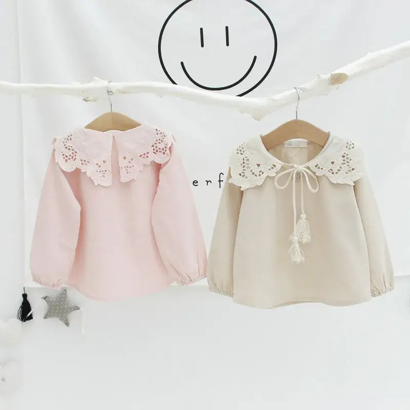 Girls Shirts Spring Autumn Tassel Lace Cotton Linen Long Sleeve - Image 4