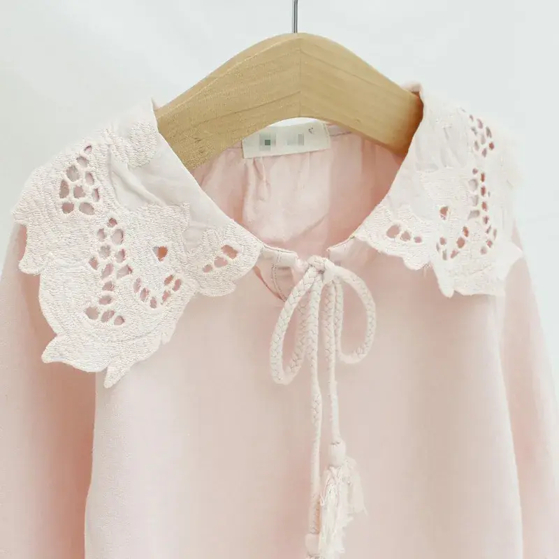 Girls Shirts Spring Autumn Tassel Lace Cotton Linen Long Sleeve - Image 7