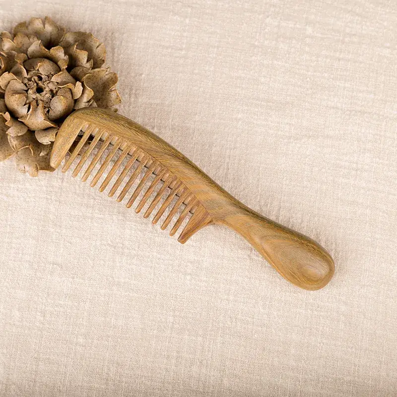 Wooden Hair Comb Thick Handle Green Sandalwood Wide Tooth - Image 4