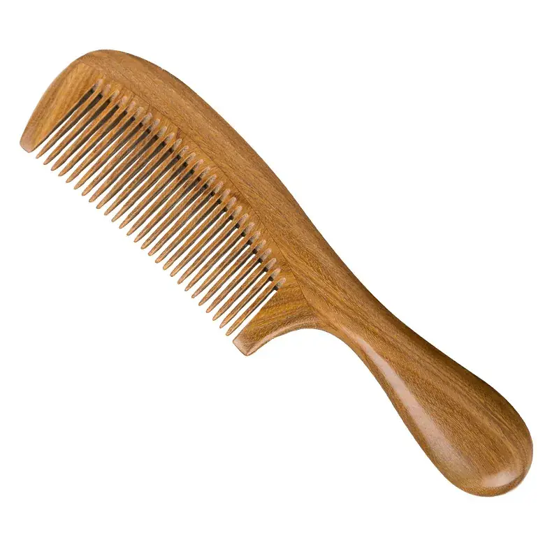 Wooden Hair Comb Thick Handle Green Sandalwood Wide Tooth - Image 5