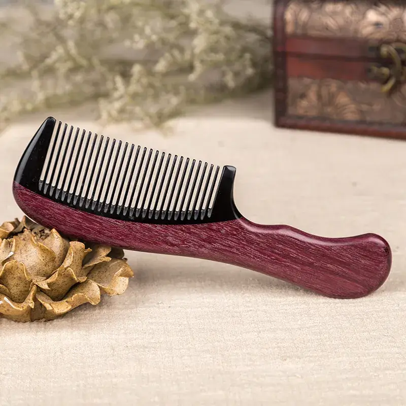 Violet Rosewood Horn Hair Comb for Curly Hair - Image 2
