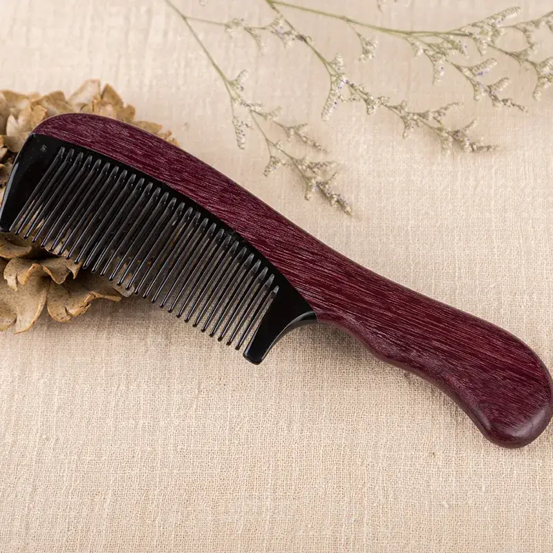 Violet Rosewood Horn Hair Comb for Curly Hair - Image 3