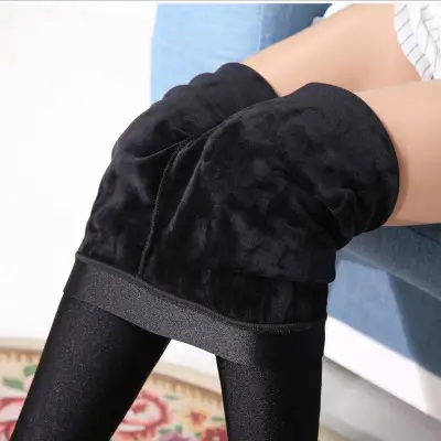 Black Velvet Padded Leggings Plus Size Women - Image 9