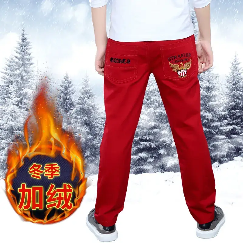 Children's Cotton Fleece Pants Green Large Autumn Winter - Image 3