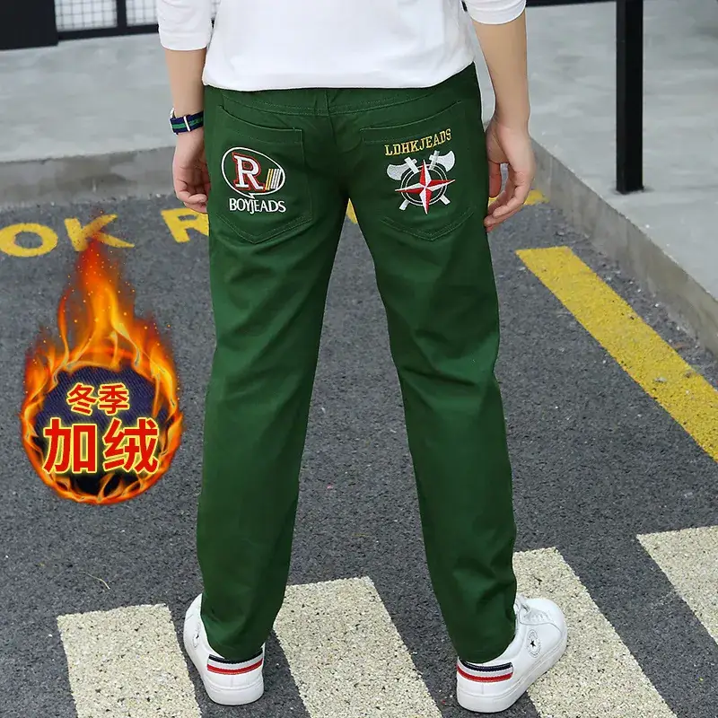 Children's Cotton Fleece Pants Green Large Autumn Winter - Image 5