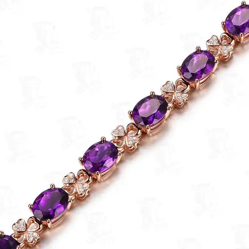 18K Gold Amethyst Bracelet with Zircon Stones - Image 3