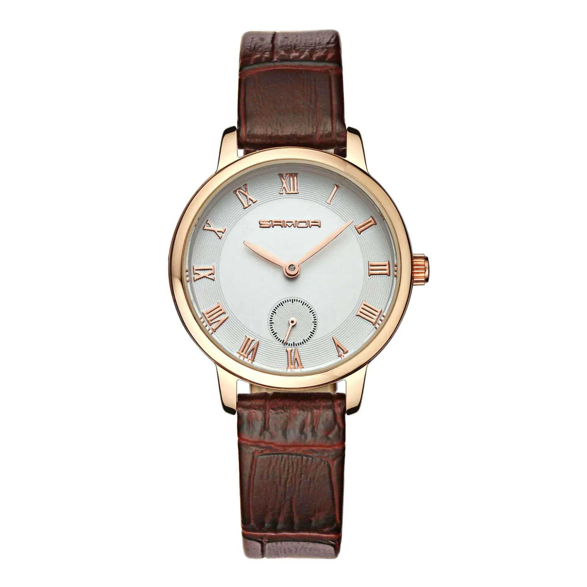 Men's Black Leather Strap Quartz Watch with Roman Numeral