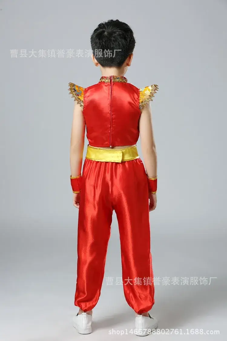 Children's New Year Drum Suit Red Chinese Style Dance Suit - Image 4