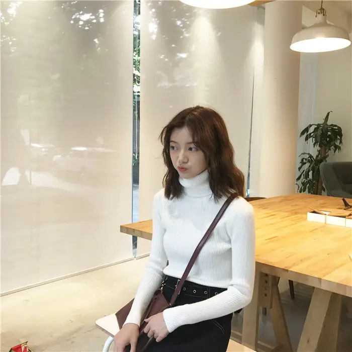 Black Thickened Korean Style Turtleneck Sweater with Red Bag — feature 20