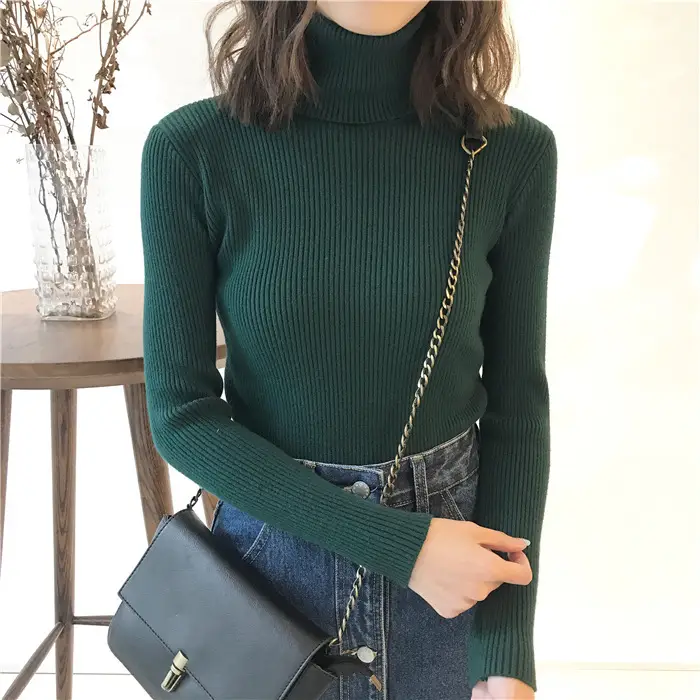 Black Thickened Korean Style Turtleneck Sweater with Red Bag — feature 27