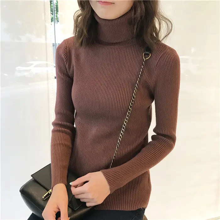 Black Thickened Korean Style Turtleneck Sweater with Red Bag — feature 43