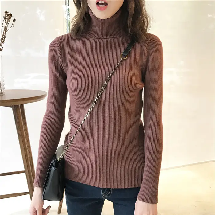 Black Thickened Korean Style Turtleneck Sweater with Red Bag — feature 44